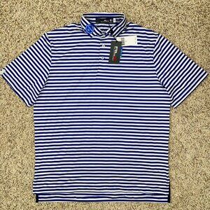 RLX Ralph Lauren Men’s Performance Stripe Blue Golf Polo Shirt, Size Large (New)